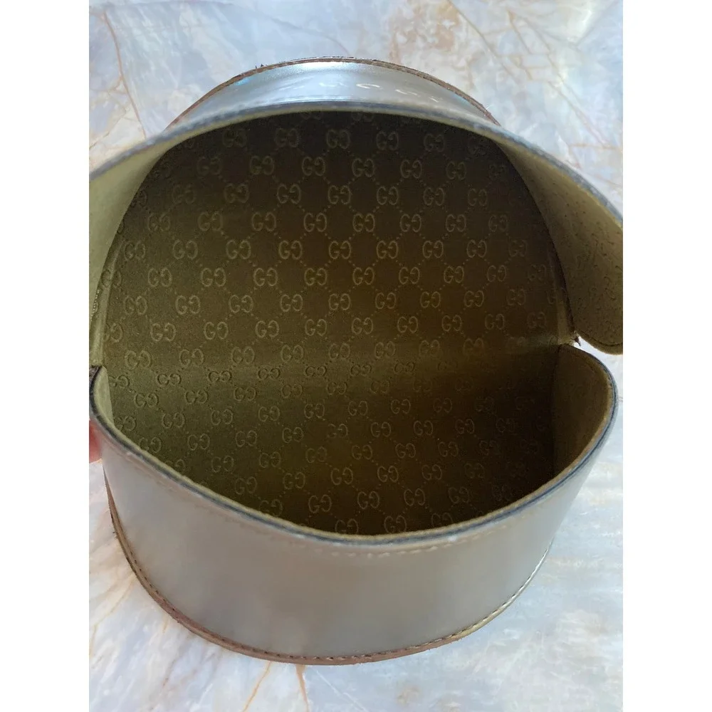 Gucci Hard Shell Sunglasses Case Olive Green Metallic GG Monogram Interior